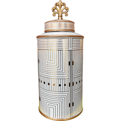 Fine Asianliving Chinese Gemberpot Porselein Wit Goud Geometrisch