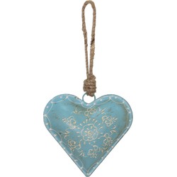 Clayre & Eef Hanger Hart 10x10 cm Blauw Ijzer Bloem Woondecoratie