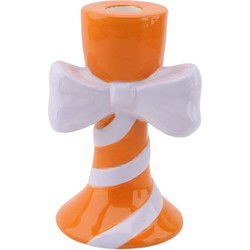Candle holder - Stripes with Bow - Dolomite - Orange/Lilac - 9x8x14cm