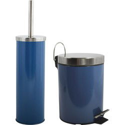 MSV Toiletborstel in houder 35 cm/pedaalemmer 3L set Moods - Metaal - blauw - Badkameraccessoireset