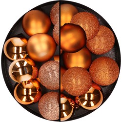 24x stuks kunststof kerstballen mix van koper en oranje 6 cm - Kerstbal