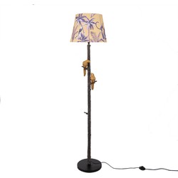 Clayre & Eef Vloerlamp  Ø 37x165 cm  Zwart Goudkleurig Metaal Textiel Papegaai Staande Lamp