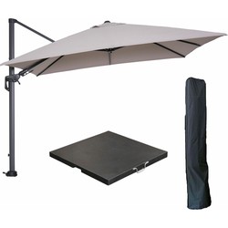 Garden Impressions Hawaii zweefparasol 300x300 cm carbon black / zand met 90kg black polished parasolvoet en parasolhoes