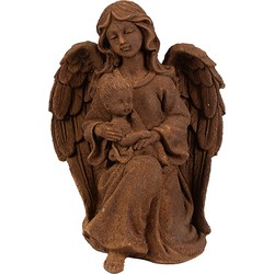 Clayre & Eef Decoratie Beeld Engel 18 cm Bruin Polyresin Religious sculpture