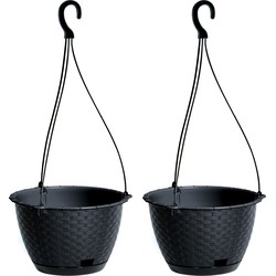 2x stuks hangende plantenpot/bloempot kunststof dia 22 cm/hoogte 14 cm antraciet grijs - Plantenpotten