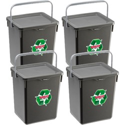 4x stuks opslagboxen/emmers kunststof met deksel antraciet 5 liter 20 x 17 x 23 cm - Opbergbox