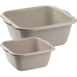 Afwasbak teil - set van 2 formaten - 6 en 15 liter - taupe - kunststof - Afwasbak