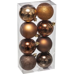 Atmosphera kerstballen - 8x stuks - brons - kunststof - 7 cm - Kerstbal