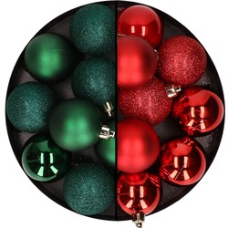 24x stuks kunststof kerstballen mix van donkergroen en rood 6 cm - Kerstbal