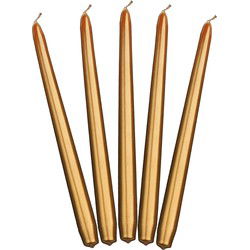 Partydeco Dinerkaarsen - metallic goud - 10x stuks - 24 cm - 5 Branduren - Kandelaar kaarsen - Dinerkaarsen