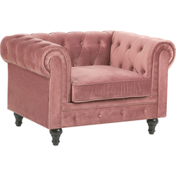 Beliani CHESTERFIELD - Fauteuil-Roze-Fluweel