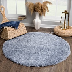 Tapijtenloods Porto Rond Soft Fluffy Vloerkleed Hoogpolig Effen Blauw- 150 CM ROND