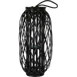 ECD Germany Lantaarn Ried 60 x Ø 27 cm met handvat, zwart, touwvezel, vlechtwerk look, lantaarn met glazen inzet