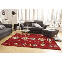 Hoogpolig vloerkleed - Nomadic - Geo - Rood - 80 X 150 CM