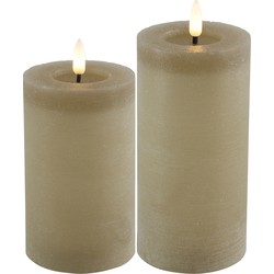 LED kaarsen/stompkaarsen - set 2x - beige - H15 en H20 cm - warm wit - LED kaarsen