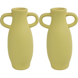 Countryfield Amphora vaas - 2x stuks - geel terracotta - D12 x H20 cm - Vazen