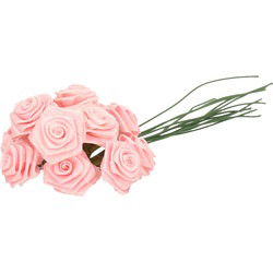 Rayher Decoratie roosjes satijn - bosje 12x - lichtroze - 12 cm - Hobbydecoratieobject