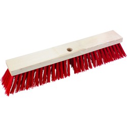 Brumag Bezemkop - Elaston - rood - hout - hard/extra stevig - 50 cm - 24mm - buitenbezem - Bezem