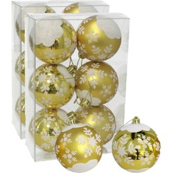 12x stuks gedecoreerde kerstballen goud kunststof 6 cm - Kerstbal