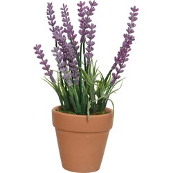 Lavendel kunstplant in terracotta pot - paars - D6 x H18 cm - Kunstplanten