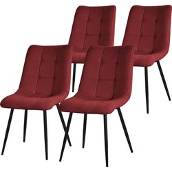 Eetkamerstoelen set van 4 rood Keukenstoel met polyester hoes en stalen poten ML design
