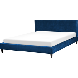 Beliani FITOU - Tweepersoonsbed-Blauw-Fluweel