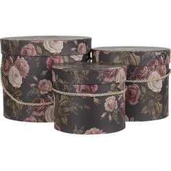 Clayre & Eef Hoedendoos Set van 3  Ø 23x20 cm Zwart Roze Karton Bloemen Opbergdoos