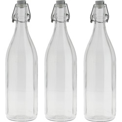 3x Stuks glazen fles transparant met beugeldop 1000 ml - Drinkflessen