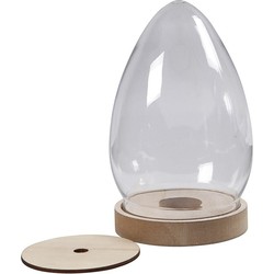 Plastic eivormige stolp met houten voet - Decoratieve stolpen