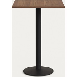 Kave Home - Hoge Esilda-tafel van noothout met melamine en zwart gelakte metalen poot 60 x 60 x 96 cm