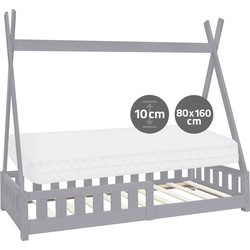 Kinderbed met uitvalbeveiliging en lattenbodem 80x160 cm Lichtgrijs grenen hout ML-Design