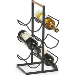 1x Zwart industrieel wijnflesrek/wijnrekken staand voor 6 flessen 46 cm - Wijnrekken