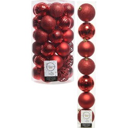 Kerstversiering kunststof kerstballen rood 6-8 cm pakket van 51x stuks - Kerstbal