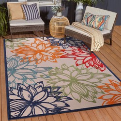 Tapijtenloods Binnen en Buiten Vloerkleed Floral Outdoor Laagpolig Tapijt Multi- 60x110 CM