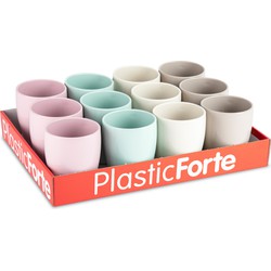 Plasticforte 12x Gekleurde drinkbekers/mokken - kunststof - 375 ml - onbreekbaar - Drinkbekers