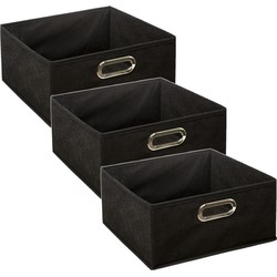 5Five Opbergmand/kastmand - 3x - zwart - linnen - 31 x 31 x 15 cm - Opbergmanden