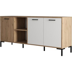 Buffet 2 nissen 3 deuren eiken en wit decor L180 cm - Aurora