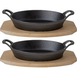 Cosy & Trendy Ovenschaal gietijzer - 2x - houten plank - 30 x 17 x 5cm - Ovenschalen