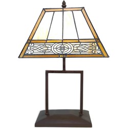 LumiLamp Tiffany Tafellamp  28x20x44 cm  Beige Bruin Kunststof Glas Tiffany Bureaulamp