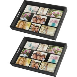 2x stuks houten foto dienblad zwart 45 x 35 cm met 9 foto in diverse maten - Dienbladen