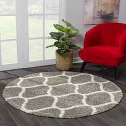 Tapijtenloods Madrid Shaggy Rond Design Vloerkleed Grijs Hoogpolig- 120 CM ROND