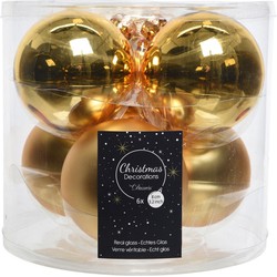 Kerstboomversiering gouden kerstballen van glas 8 cm 6 stuks - Kerstbal