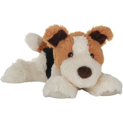 Habibi Warmte/magnetron opwarm knuffel - Hond/Terrier - wit/bruin - 33 cm - pittenzak - Opwarmknuffels