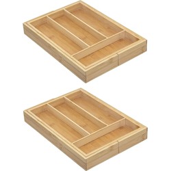 Set van 2x stuks bestekbakken/keuken organizers uitschuifbaar 4 tot 6-vaks bamboe 35 x 25 cm - Bestekbakken