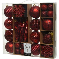 50x Kunststof kerstballen mix rood 4-8-15 cm kerstboom versiering/decoratie - Kerstbal