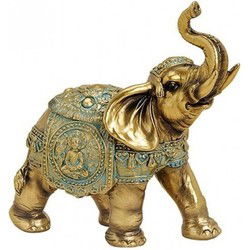 Olifant dieren beeldje goud - 16 cm - woondecoratie - polystone - Beeldjes