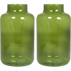 Set van 2x bloemenvazen - groen/transparant glas - H25 x D15 cm - Vazen