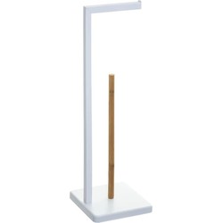 5five Toiletrolhouder - met reservoir - wit - metaal-bamboe - 64 cm - Toiletrolhouders