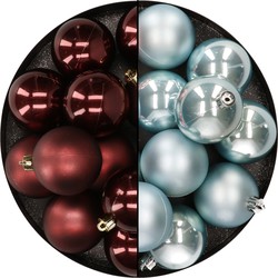 Kunststof kerstballen 6 cm - 24x st - bruin en lichtblauw - Kerstbal