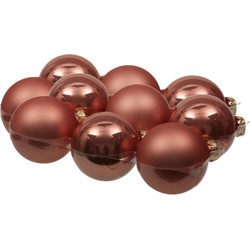 12x stuks glazen kerstballen koraal roze 8 cm mat/glans - Kerstbal